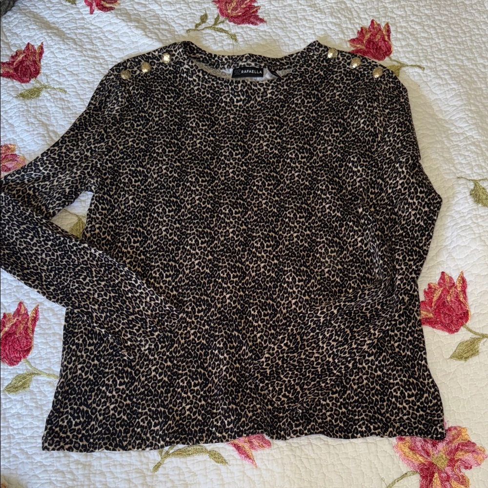 Rafaella Leopard Print Long Sleeve Top